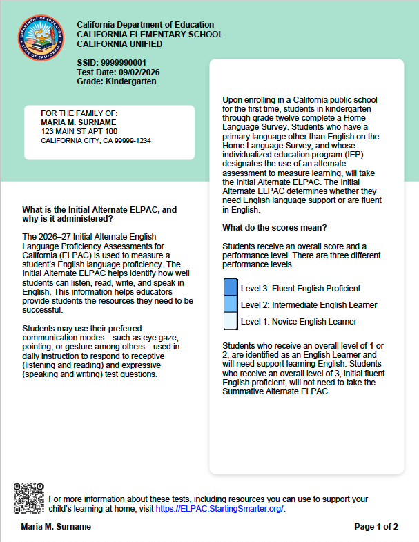 2026 Initial Alternate ELPAC English Cover